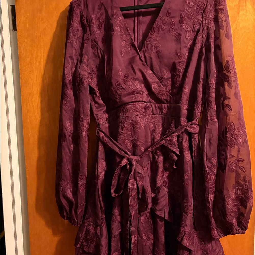 Lulu's Red Long Sleeve V-Neck Wrap Dress